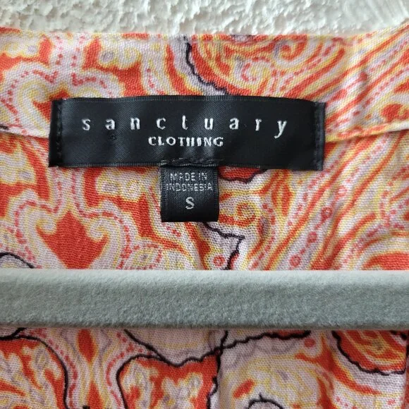 Sanctuary Sz S Orange & White Long Sleeve Blouse V-Neck Strings Peasant Top - Picture 5 of 6